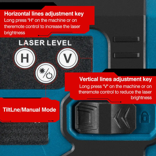16-line infrared level in ABS housing with dual power supply and EU plug, shown on floor