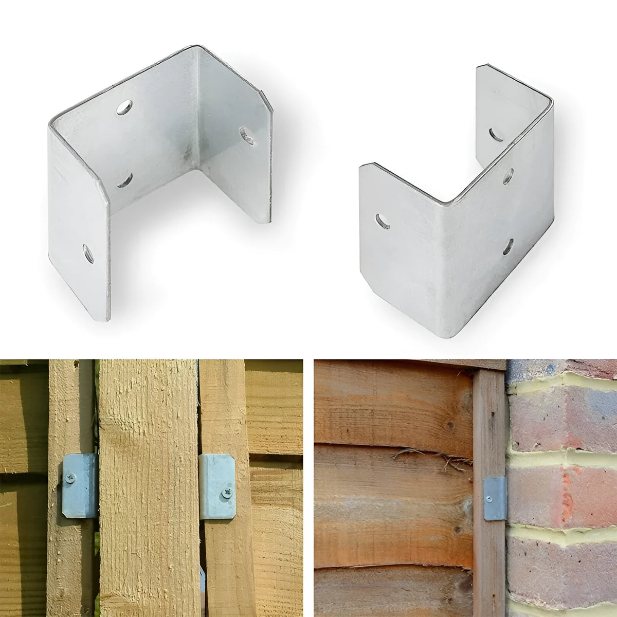 Metal fence plate holder U-clip bracket pack of ten in natural colour for 32mm 35mm 44mm 50mm fence clamps