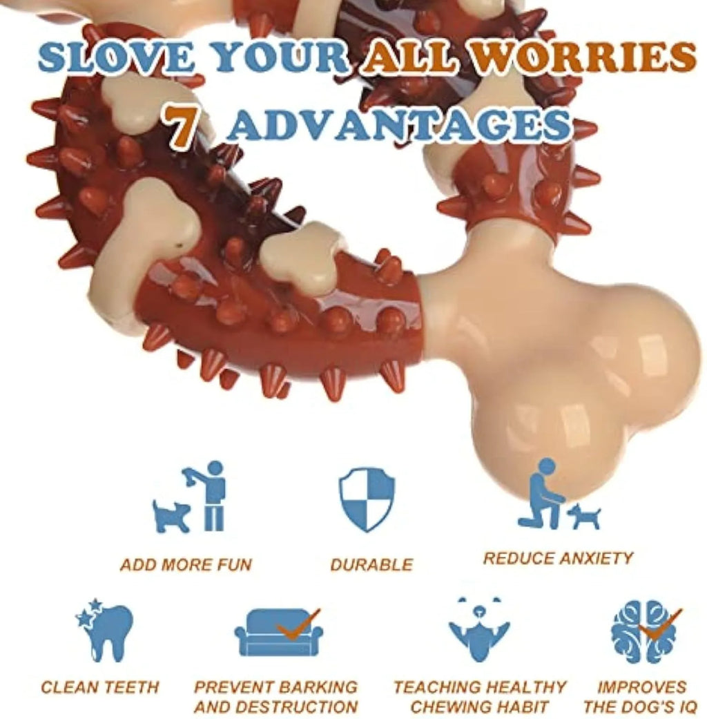 Bone-shaped natural rubber dog chewing toy shown in two different sizes on a plain background