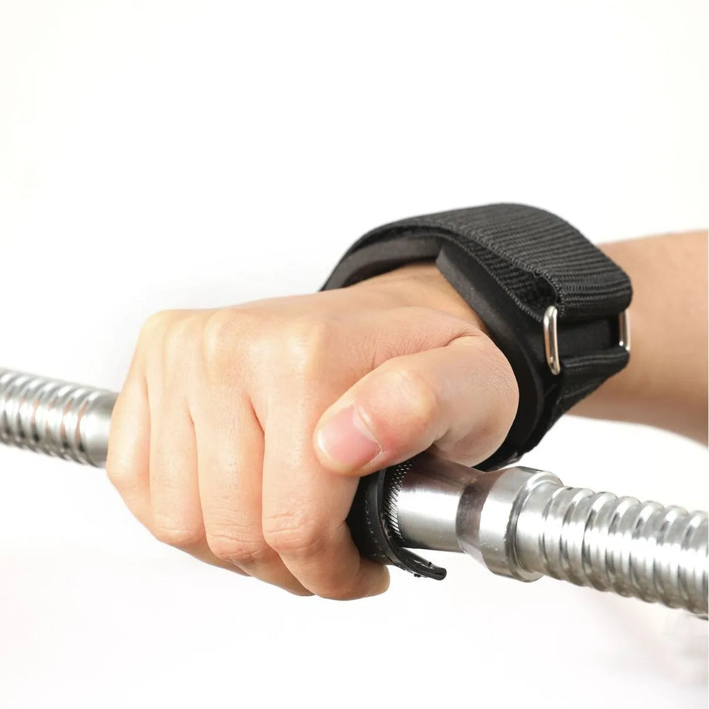 Black rubber weightlifting assist belt for palm protection during barbell training
