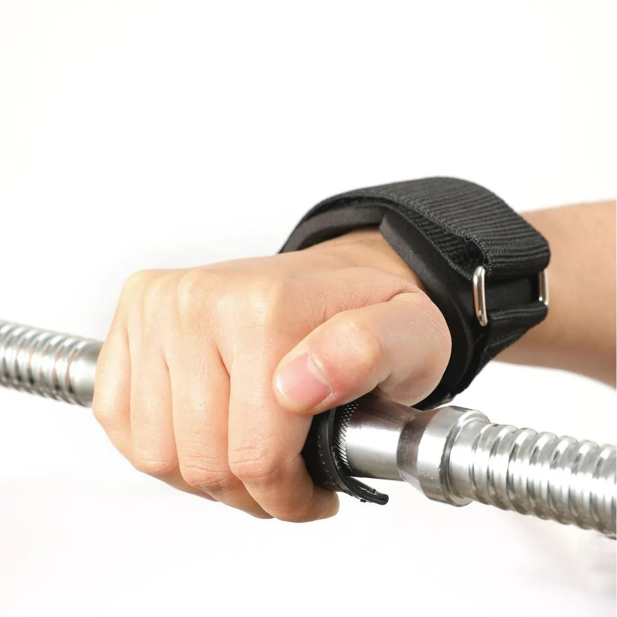 Black rubber weightlifting assist belt for palm protection during barbell training