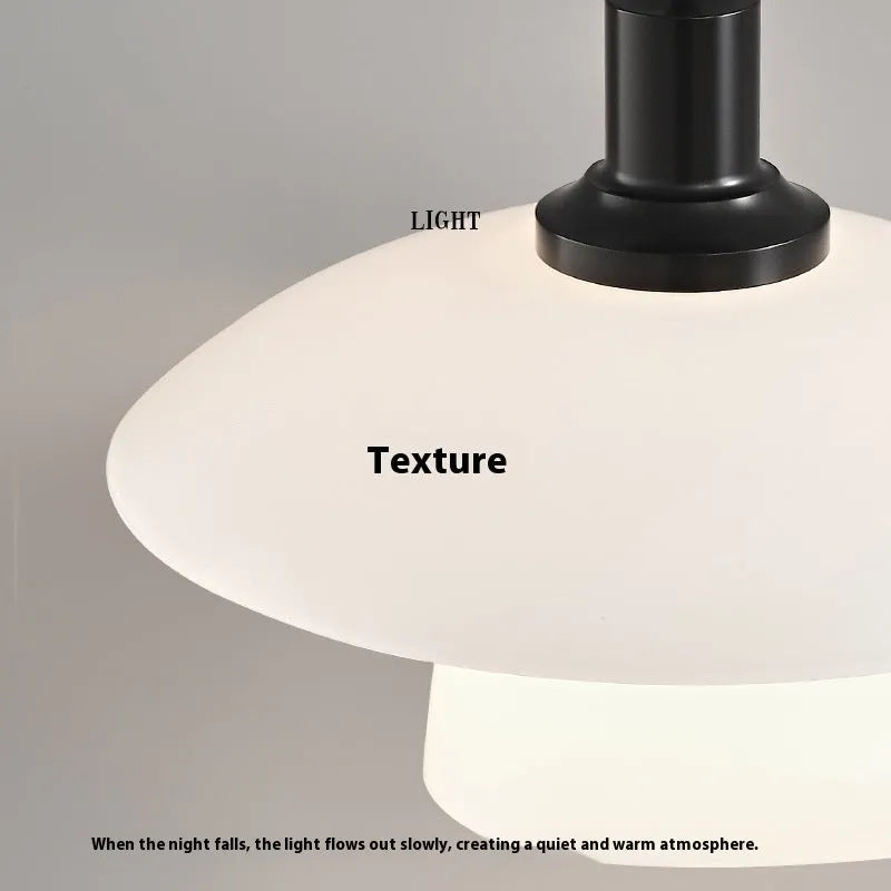 Italian minimalist glass bedside pendant light with black three-colour LED fixture