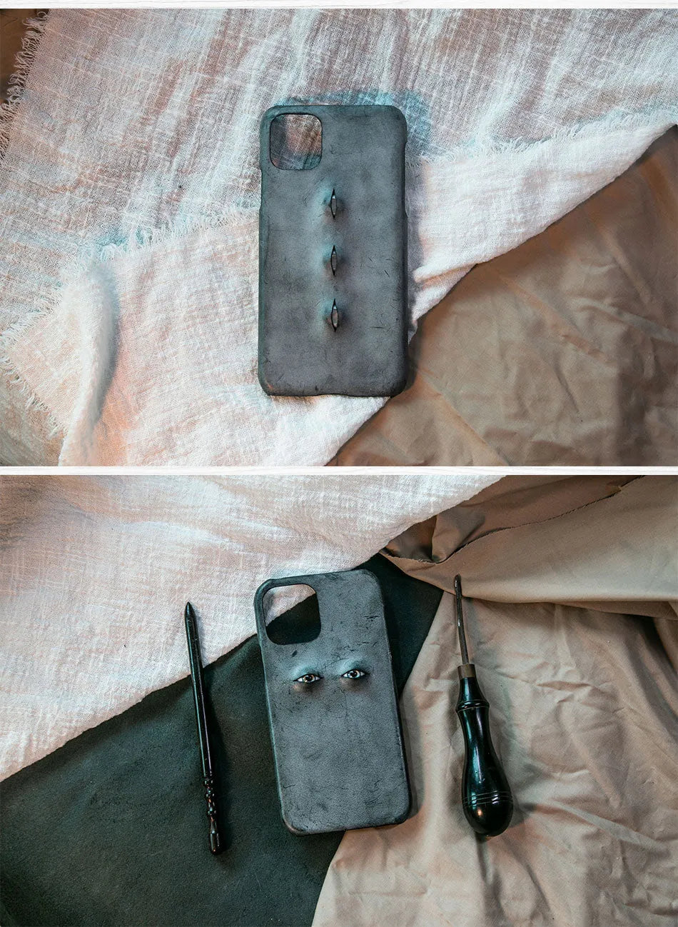 Vintage distressed cowhide leather phone case for iPhone with single eye style protective cover