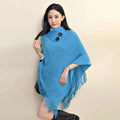 Women's triangular shawl cape in plush cashmere acrylic blend fabric with tassel detailing