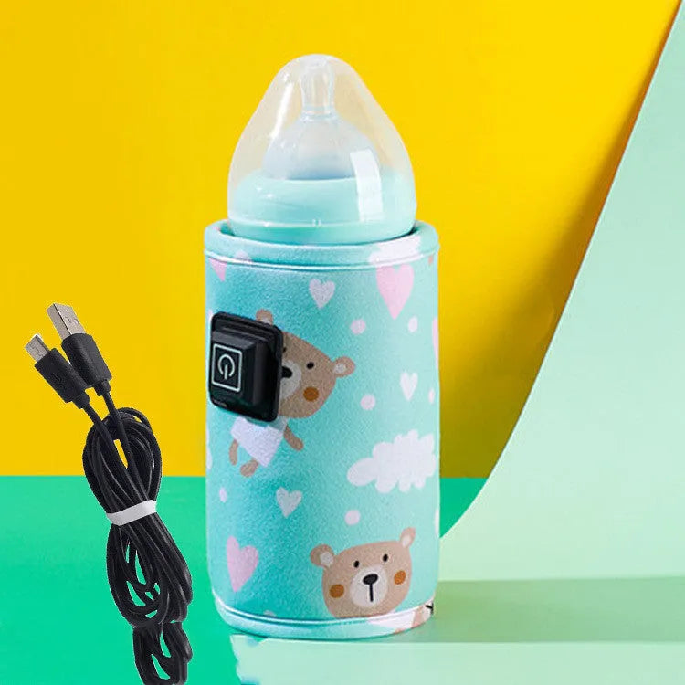 USB baby bottle insulation cover with thermostatic heating in composite velvet material with dinosaur design