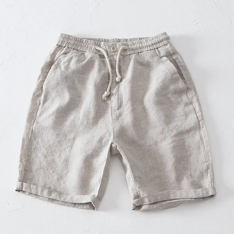 Men's summer thin loose tapered linen pants in black, high waist, loose fit