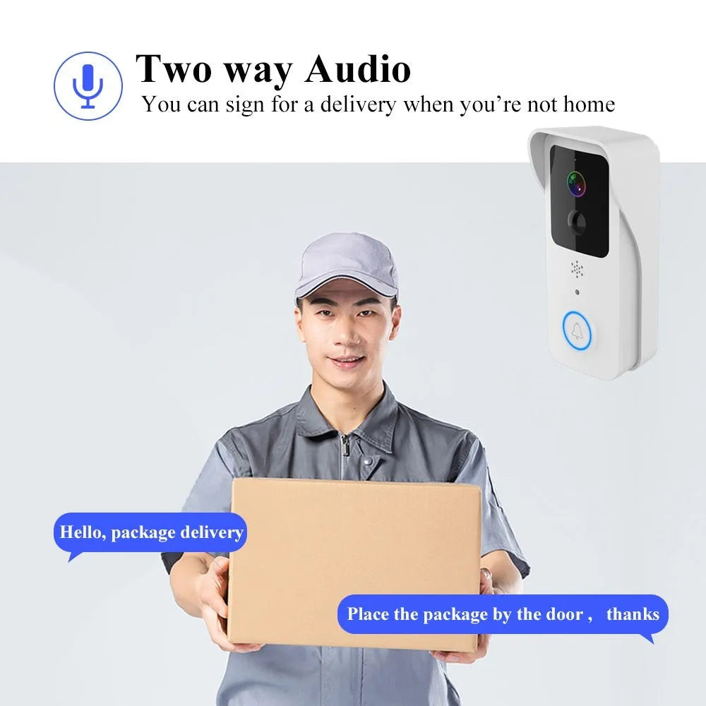 Black and white smart waterproof visual doorbell with remote intercom on a wall