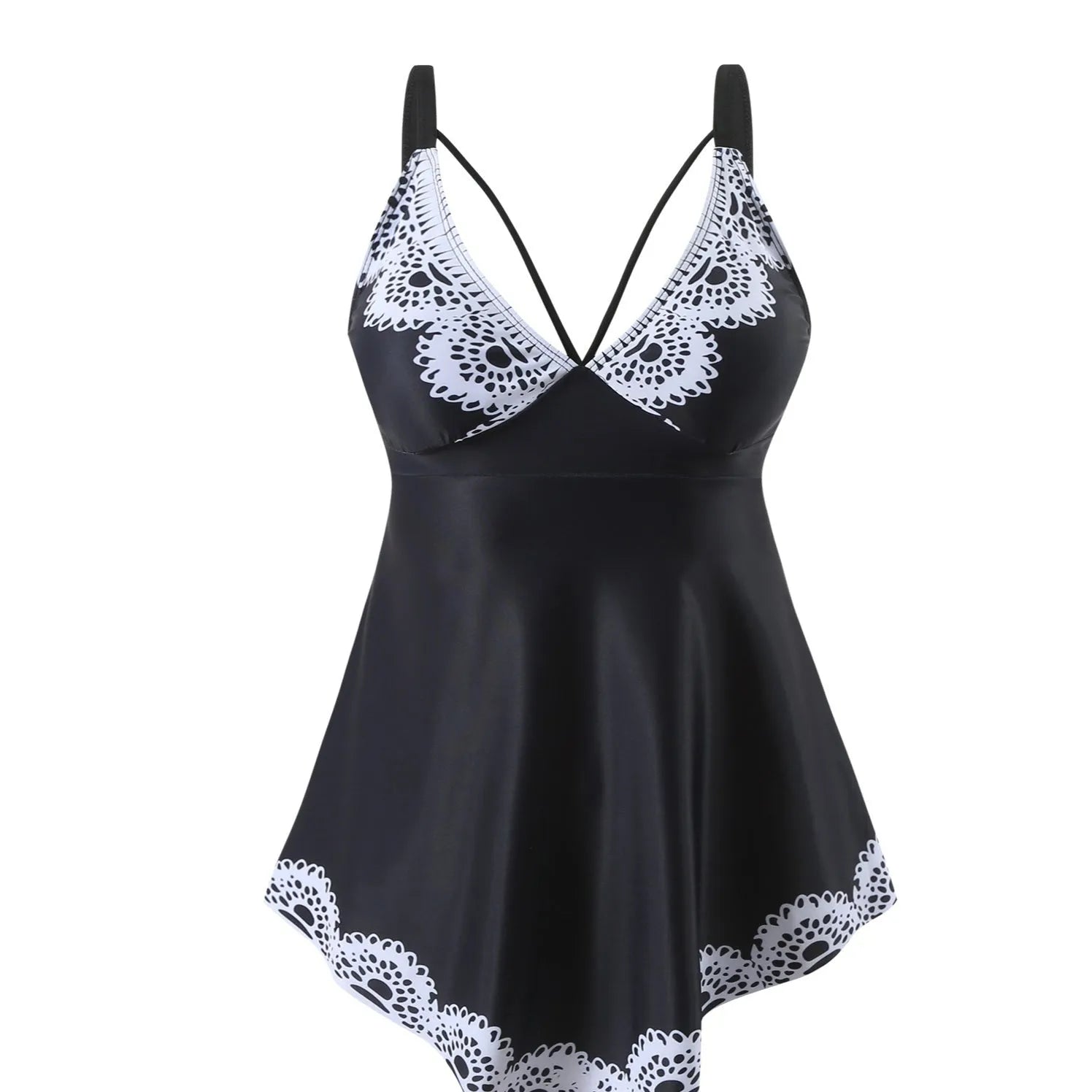 Plus size green quick-drying polyester two-piece bikini swimsuit on a mannequin.
