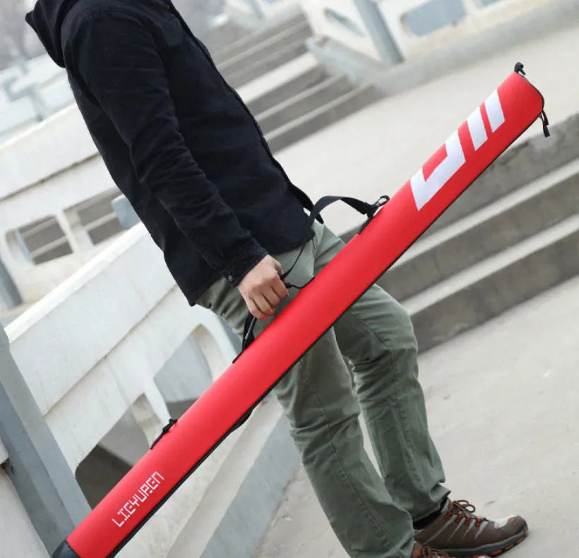 Hard cover lightweight PU fishing rod bag in black, 1.25m long, for rod storage and transport