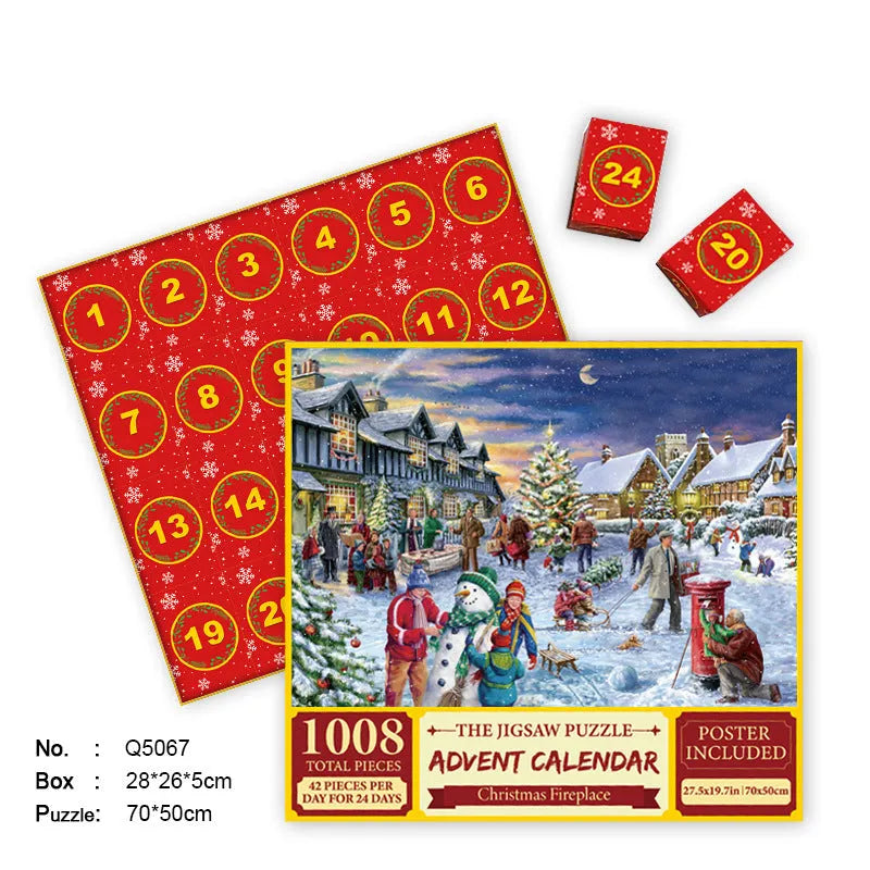 24-grid paper advent calendar puzzle box with colourful illustrations, 70x50 cm, for teenagers
