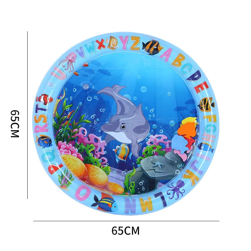 Thickened PVC water sensory playmat for cats with ocean fish theme and floating toys, 100x100x8cm
