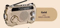 Hand portable radio with solar panel, aluminium alloy body, and Bluetooth speaker. 180x66x113mm size. Random colour.