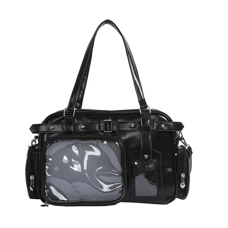 Bow college style JK girl uniform hand-carrying doll bag in black with free tie plate
