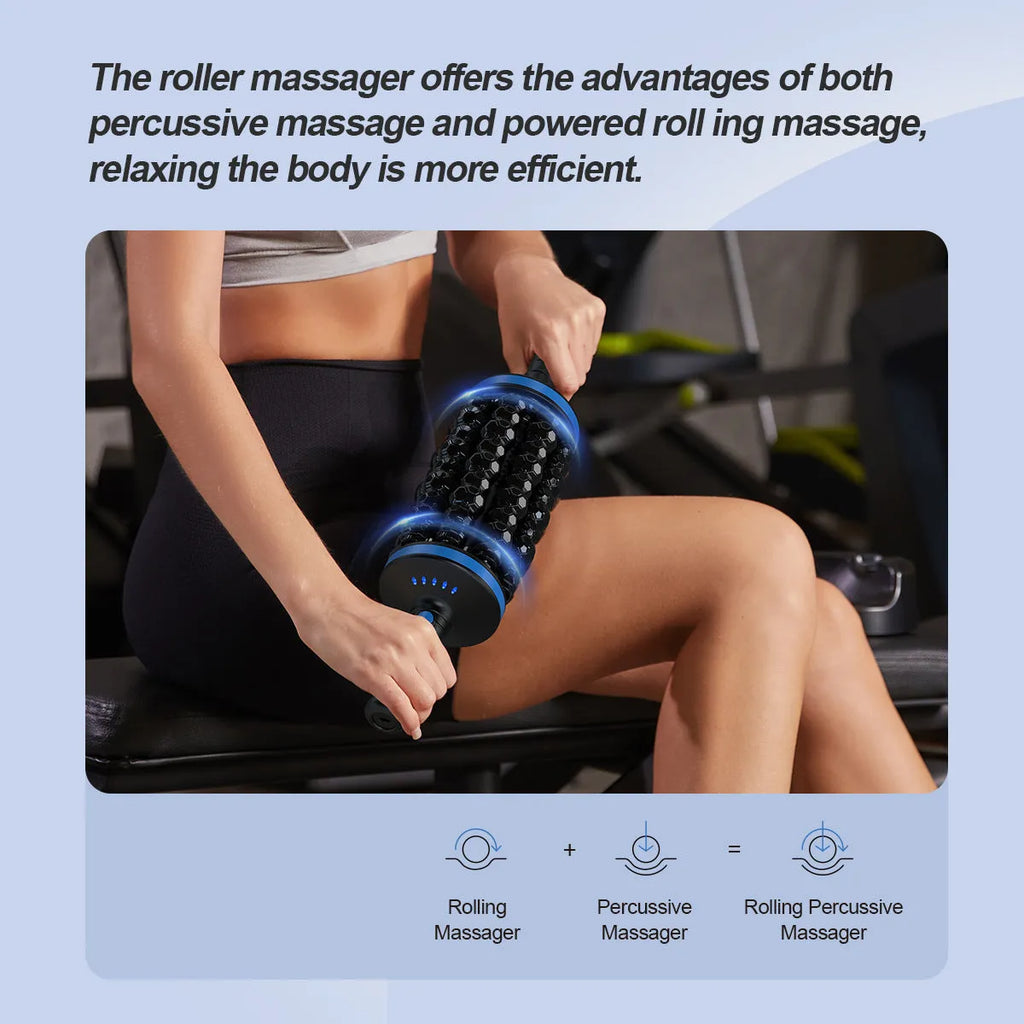 Handheld electric rollers massager with ABS plastic body in blue for back foot and leg massage