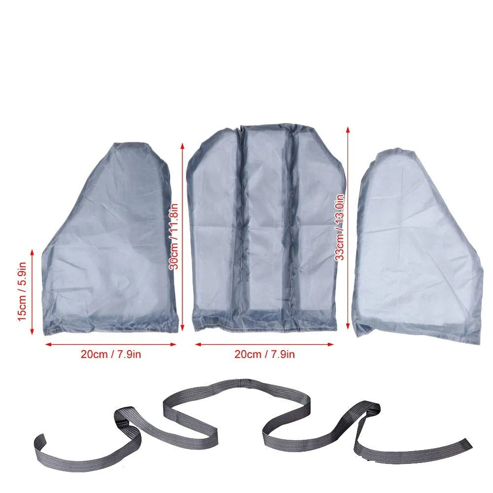 Grey fishing life jacket with chest pockets, reflective strips, and adjustable buckle straps