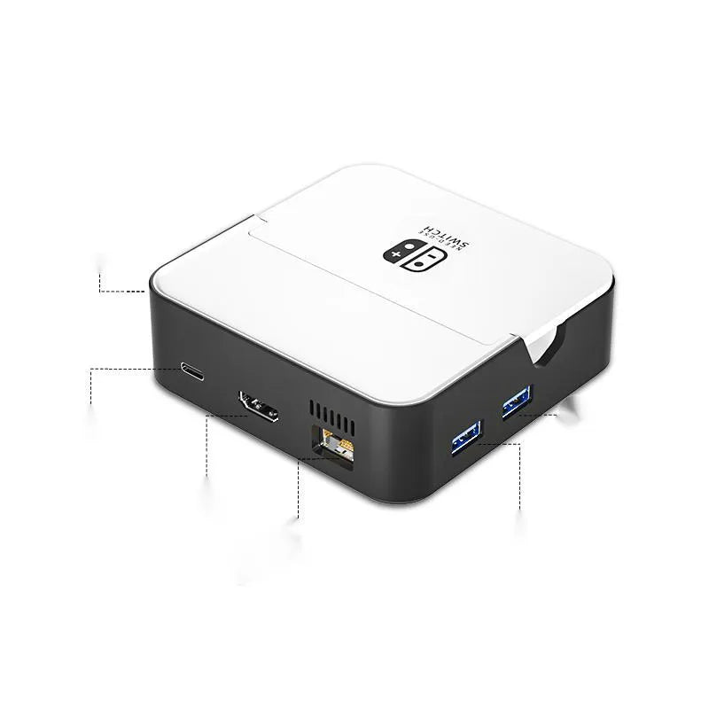 Portable multi-function game console adapter with PVC-aluminium housing and Type-C port for 4K HD projection.