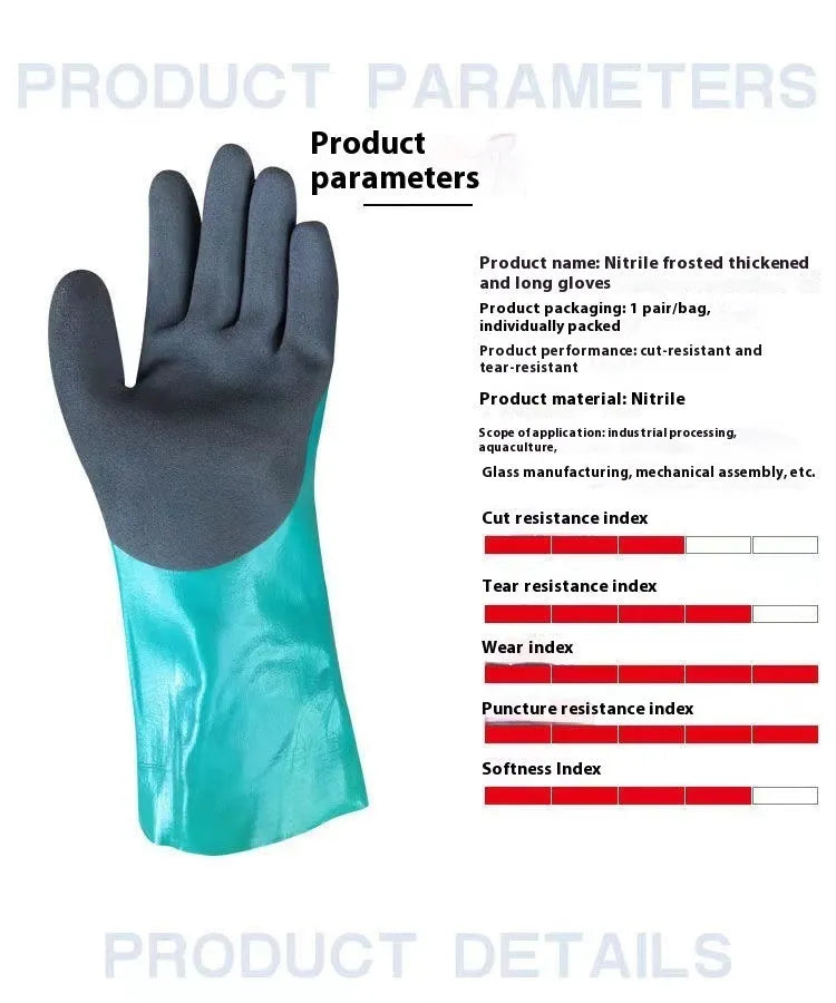 Women's navy blue nitrile fishing gloves 34cm lengthened for marine work