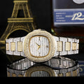 Women's fashion diamond watch with 37mm dial and alloy strap in golden finish