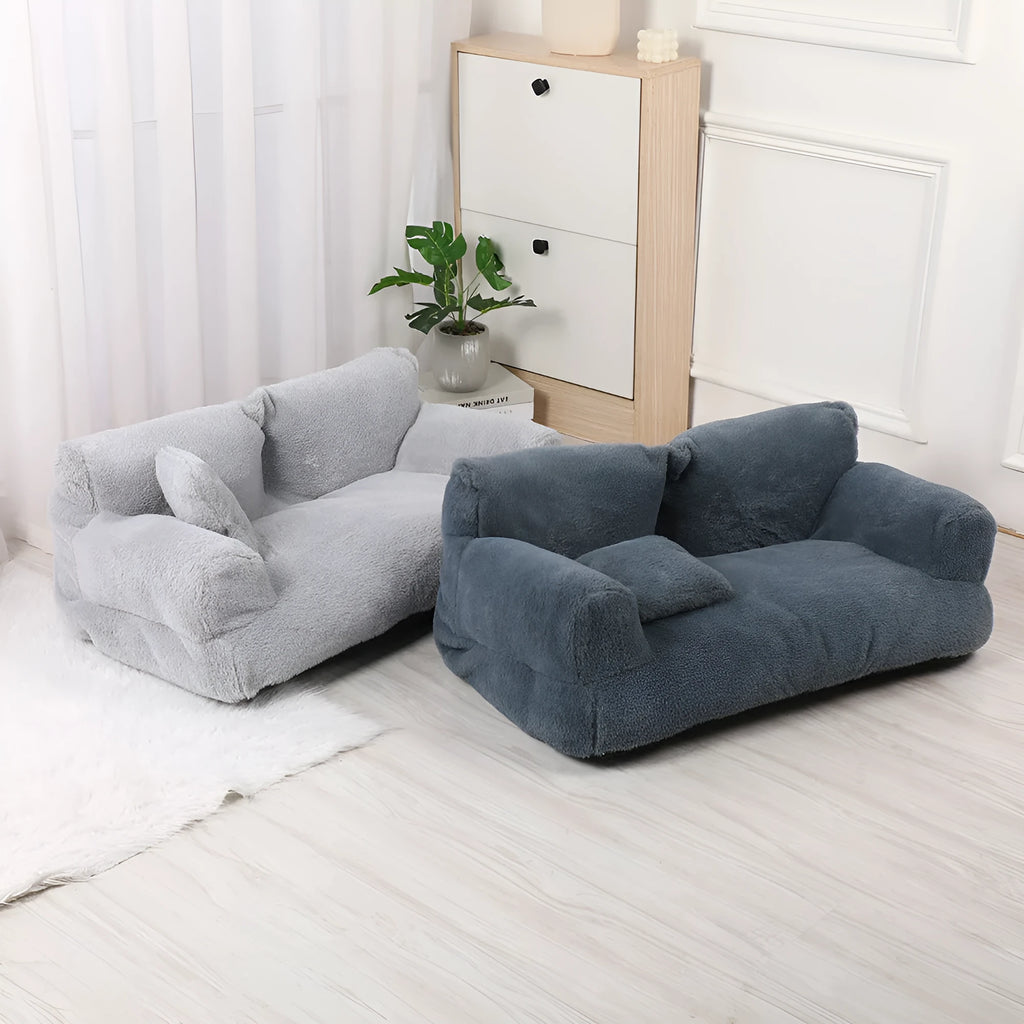 Rabbit plush pet sofa nest in khaki, three colour options, six sizes from S to XXXL for dogs