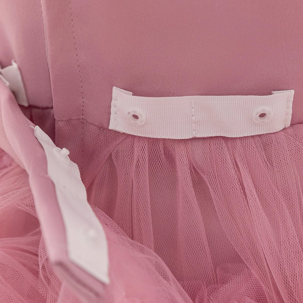 New Children's Sleeveless Mesh Long Dress in Bean Pink for Girls, Trueran Fabric, Available in Multiple Sizes