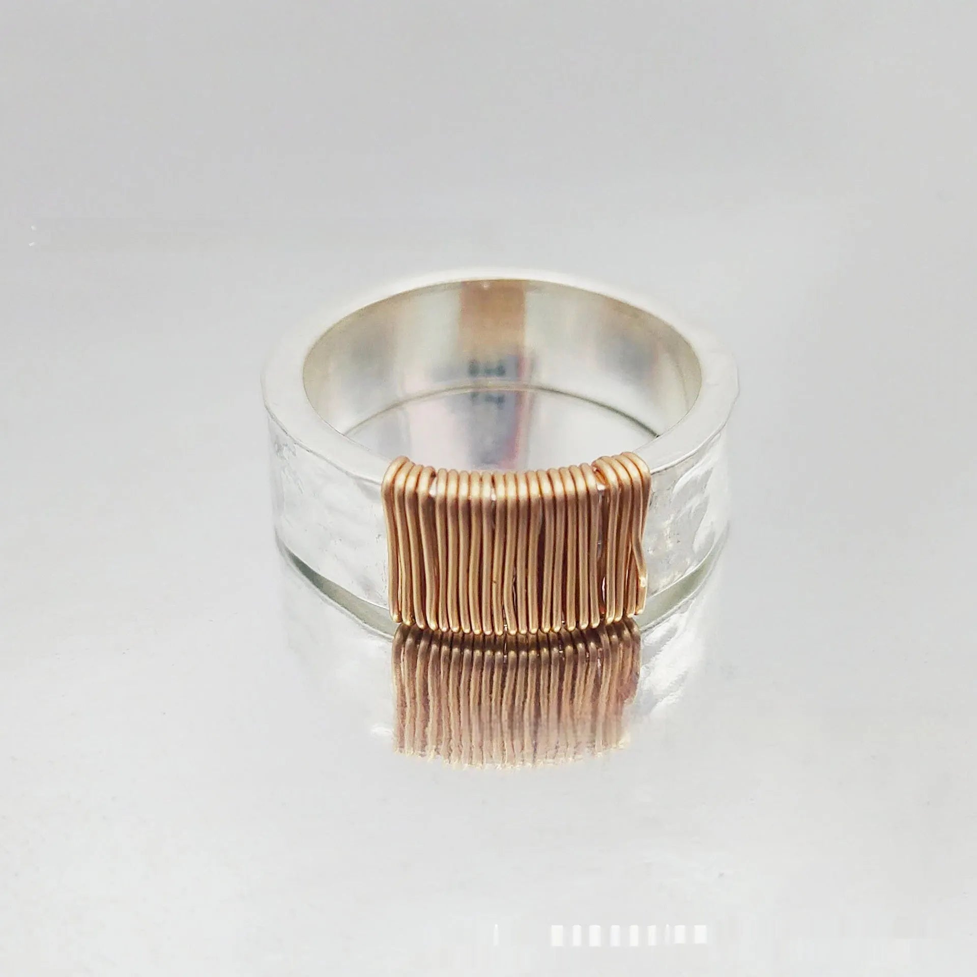 Copper geometric wide face bracelet ring with irregular vintage coil style in silver golden colour