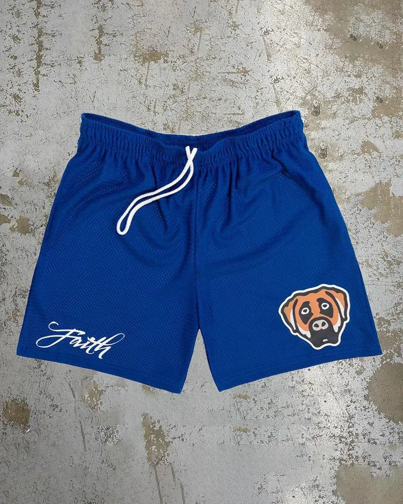 Man wearing loose-fitting digital print beach shorts made from quick-drying milk silk polyester.