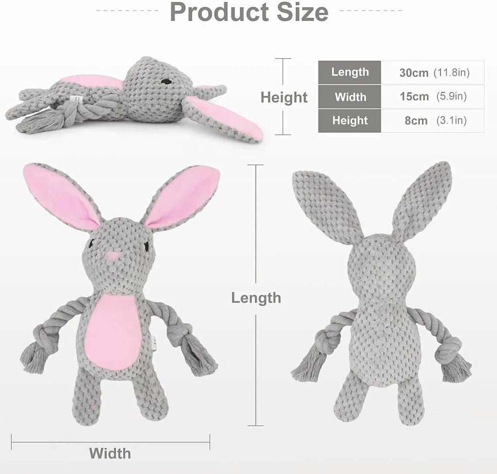 Dog plush chewing toy with squeaker and crinkle paper in elephant, fox, monkey, pig, and rabbit designs for small dogs