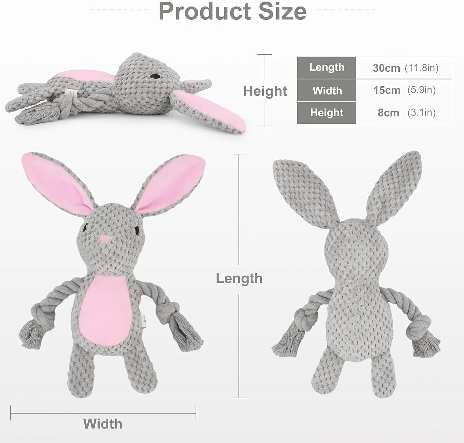 Dog plush chewing toy with squeaker and crinkle paper in elephant, fox, monkey, pig, and rabbit designs for small dogs