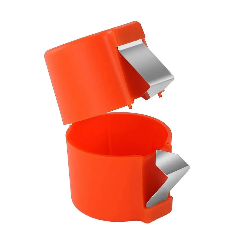 Kitchen egg shell opener and beater tool in orange red, pink or yellow colour weighing 35g