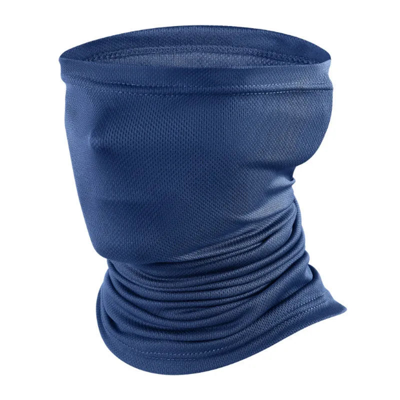 Multifunctional sports scarf in polyester fabric with filter pockets shown in various colours