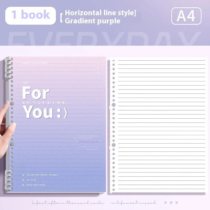 Removable coil gradient notebook in blue green pink purple colours with PP cover