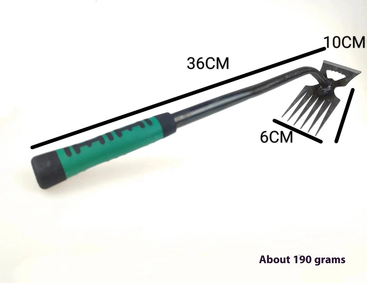 Weeding artifact rake with carbon steel 5 teeth head and green steel handle for garden soil turning