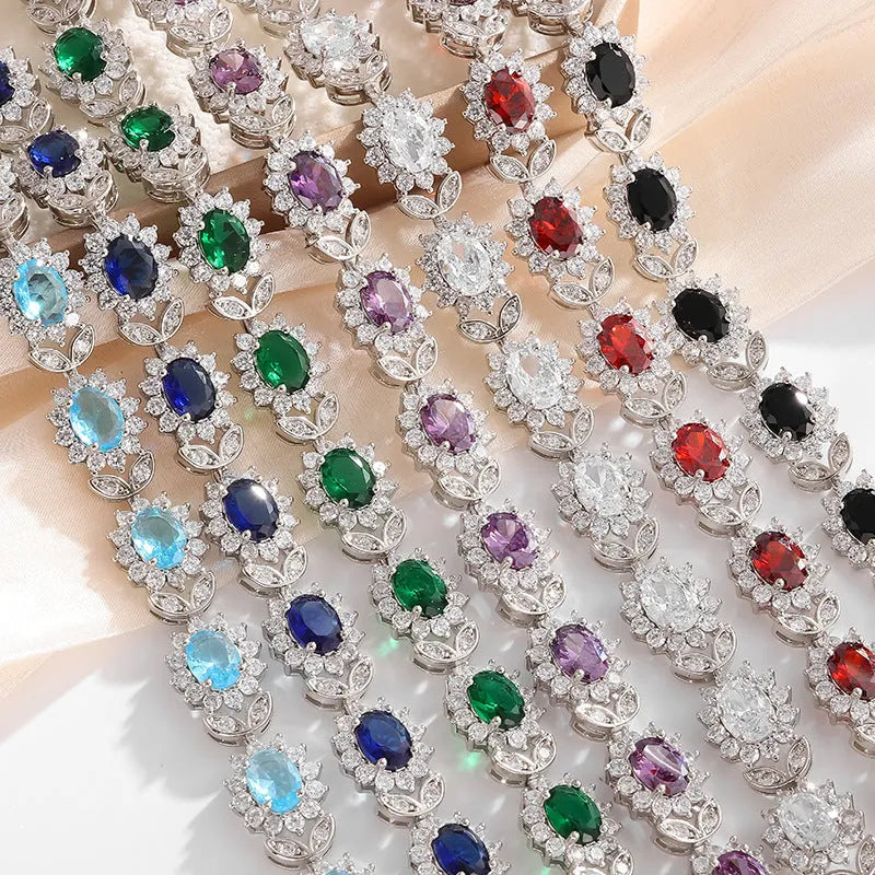 Simple zircon bracelet for women with electroplating finish in gemstone colour variations
