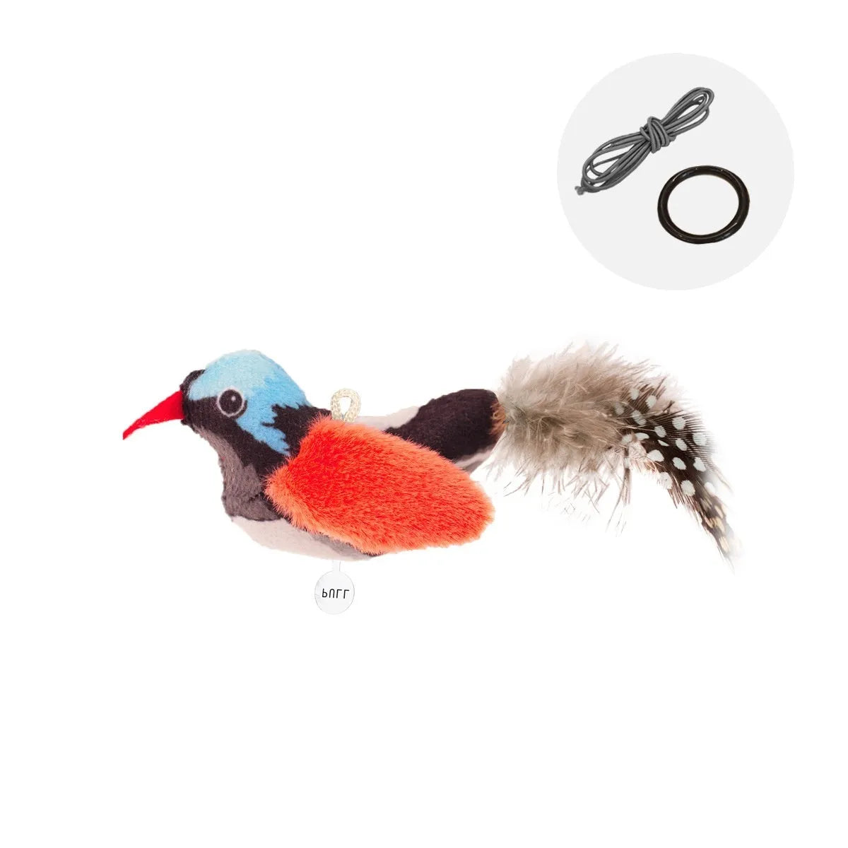 Colourful bird simulation cat plush toy with flapping wings in blue kingfisher design