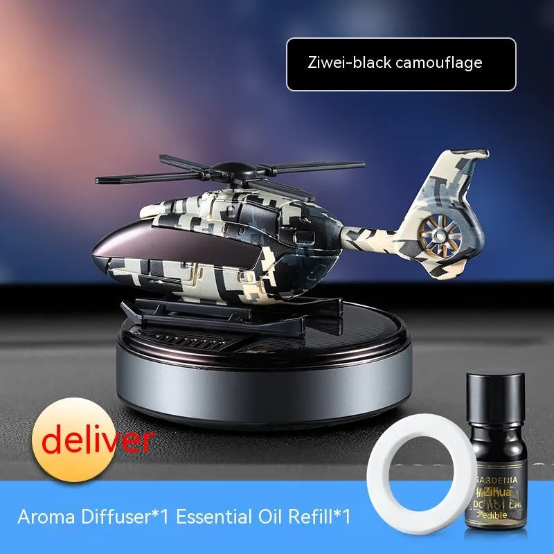 Camouflage patterned solar car perfume decoration for vehicle dashboard odour removal.