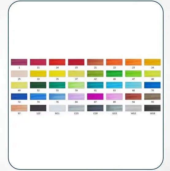 Set of double-headed alcohol oily colour markers with round and inclined nibs for professional art and design work.