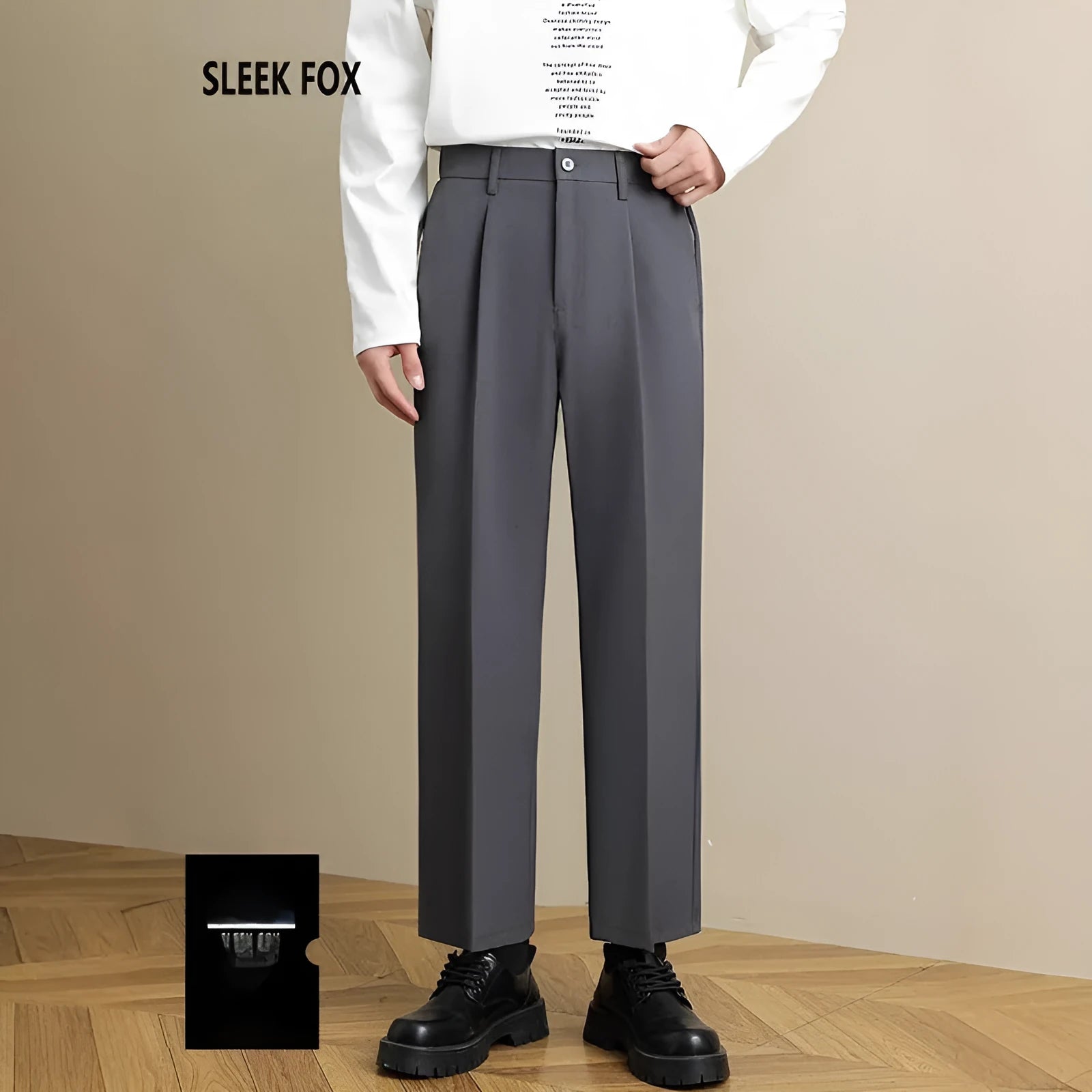 Men's polyester straight suit pants in black, draped style with straight leg, size range S to 8XL