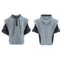 Men's black polyester hooded short sleeve jacket and trousers with three-dimensional stitching
