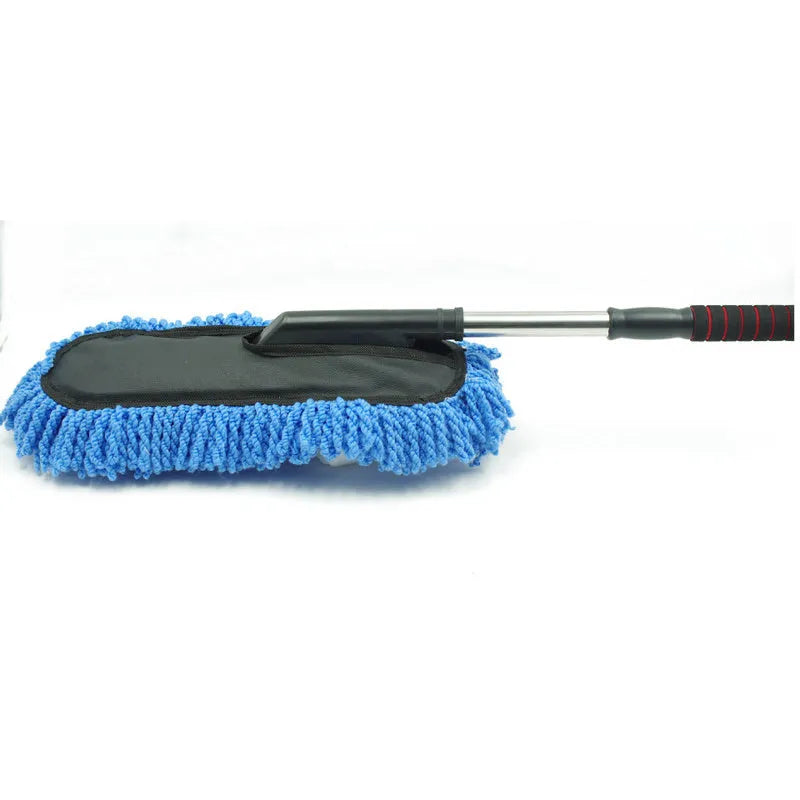 Adjustable car wash mop with nanowire head in gray and blue, extendable from 75cm to 85cm