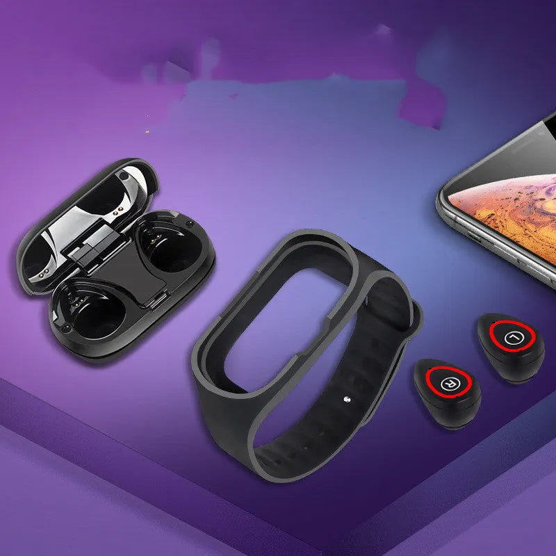 Smart bracelet earphone combo wearable device with display screen and silicone wristband