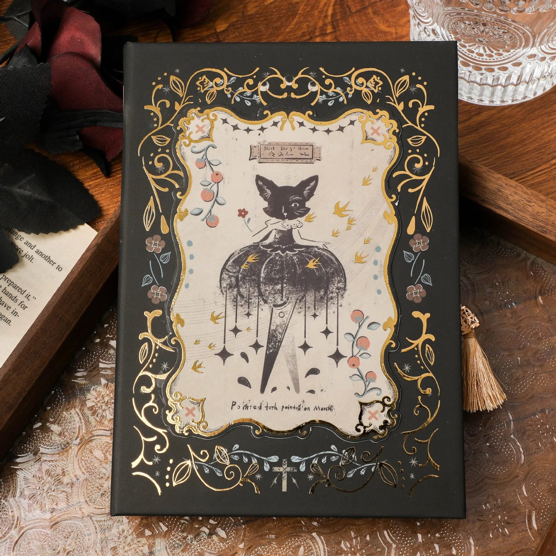 Retro Gothic style A5 notebook with animal theme cover, size 11.6 by 16.5 centimetres.