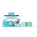 Pack of twelve white washing machine cleaner sheets for removing limescale and mould.