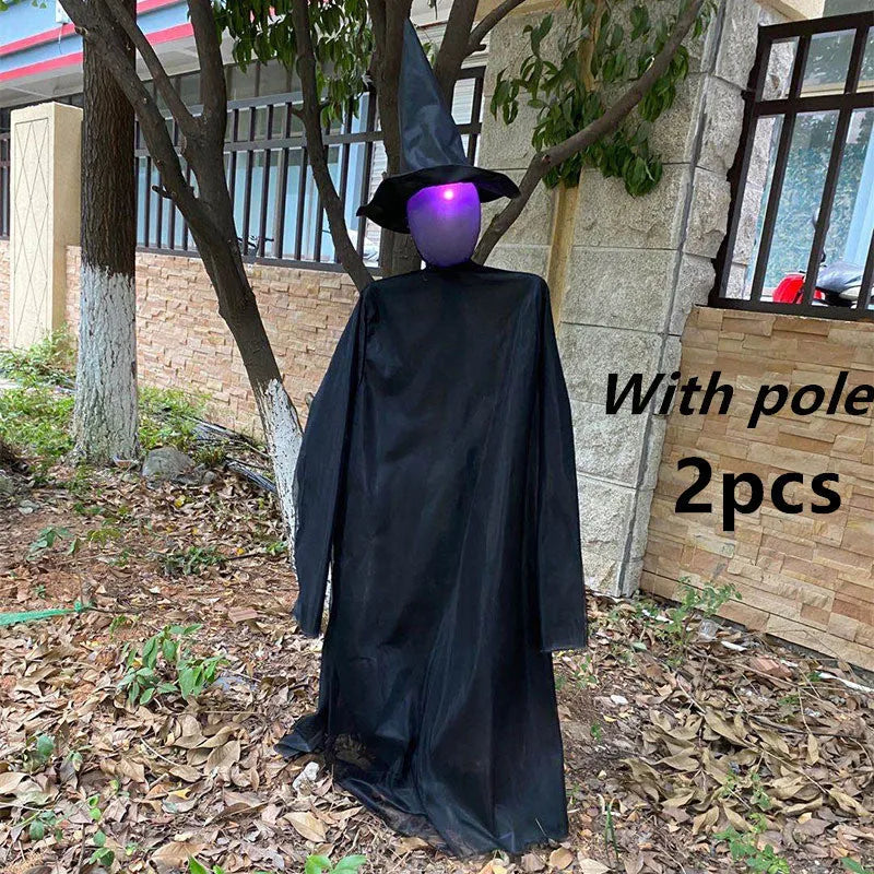 Halloween hanging ghost prop with voice control, flashing red eyes and installation tubes