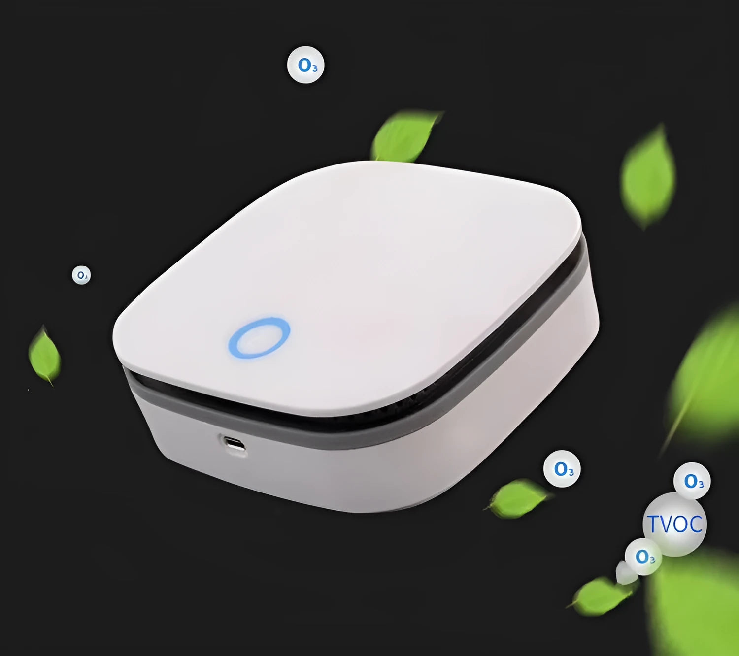 White USB-powered air purifier for car use with negative ion sterilisation technology