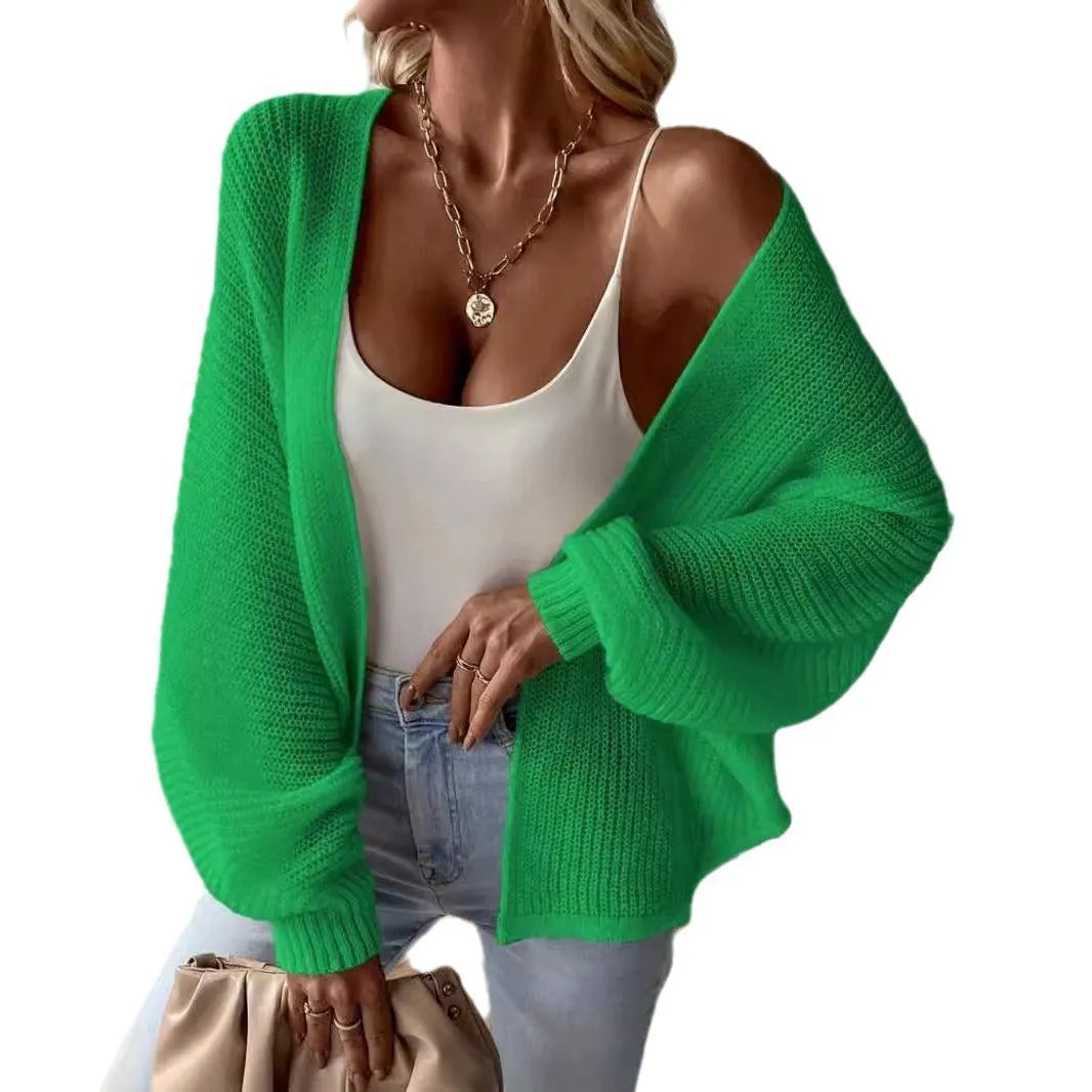 Polyester batwing sleeve cardigan in loose fit available in five solid colours
