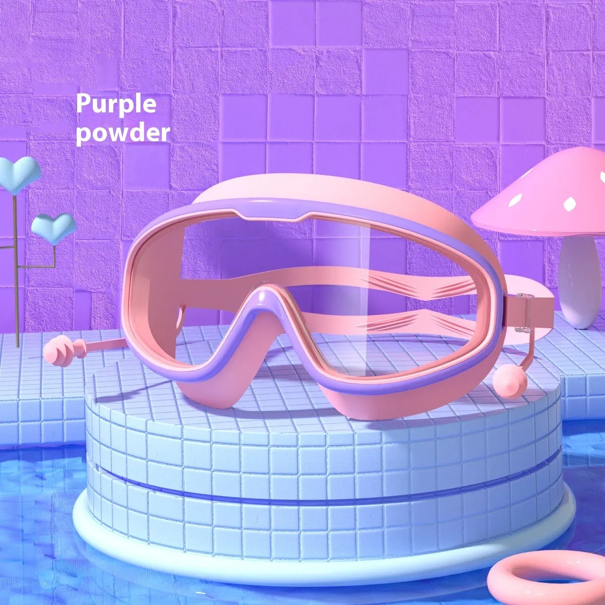 Children's large frame non-fogging waterproof swimming goggles in pink and blue