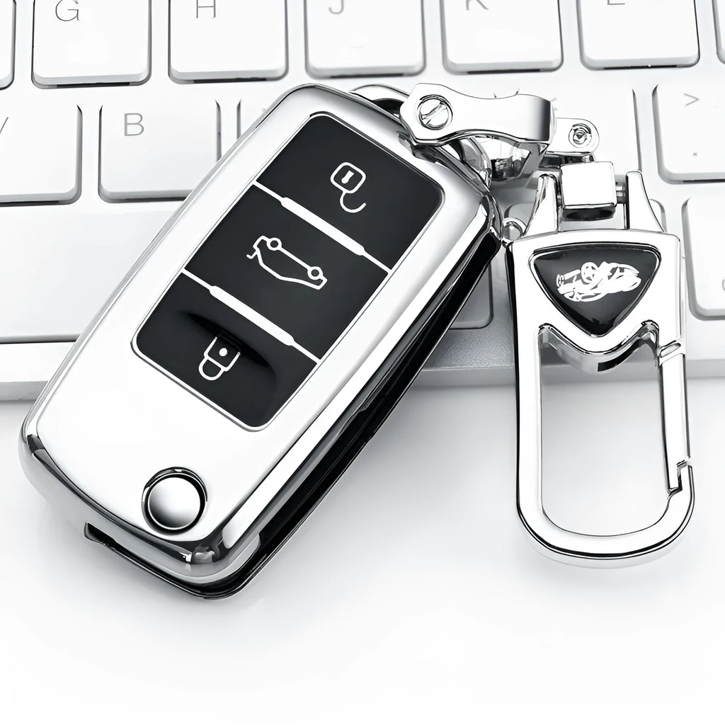 TPU car key bag for VW Model A folding key fob in silver, blue, pink, and red colour options.