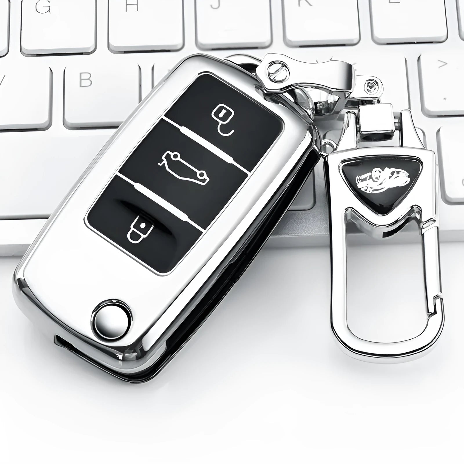 TPU car key bag for VW Model A folding key fob in silver, blue, pink, and red colour options.