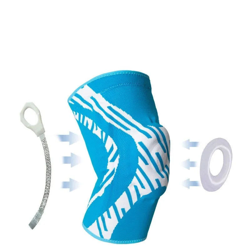 Men's black nylon basketball knee pad shown on a leg, sized for sport.