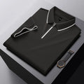 Men's solid colour polo shirt with a zipper front closure, shown in beige apricot.